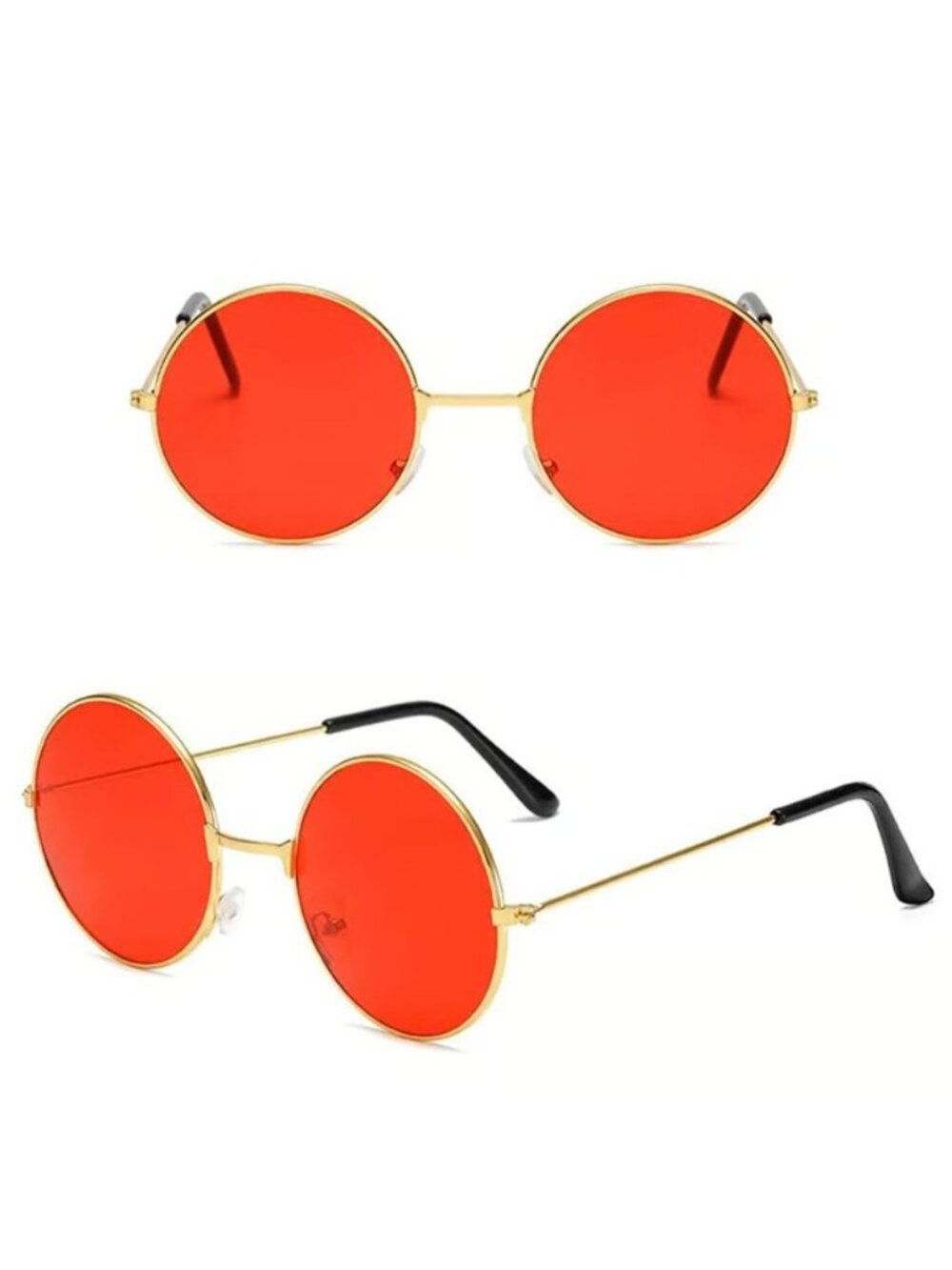 Retro Round Sunglasses With Gold Metal Frame & Red Lenses